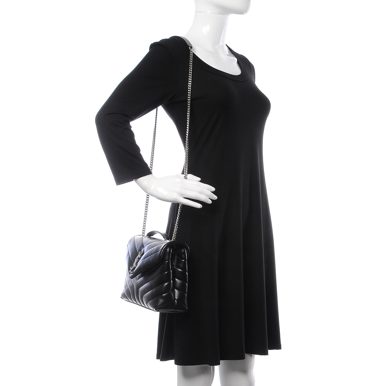 Saint Laurent Calfskin Y Quilted Monogram Small Loulou Chain Satchel Black 2 of 8