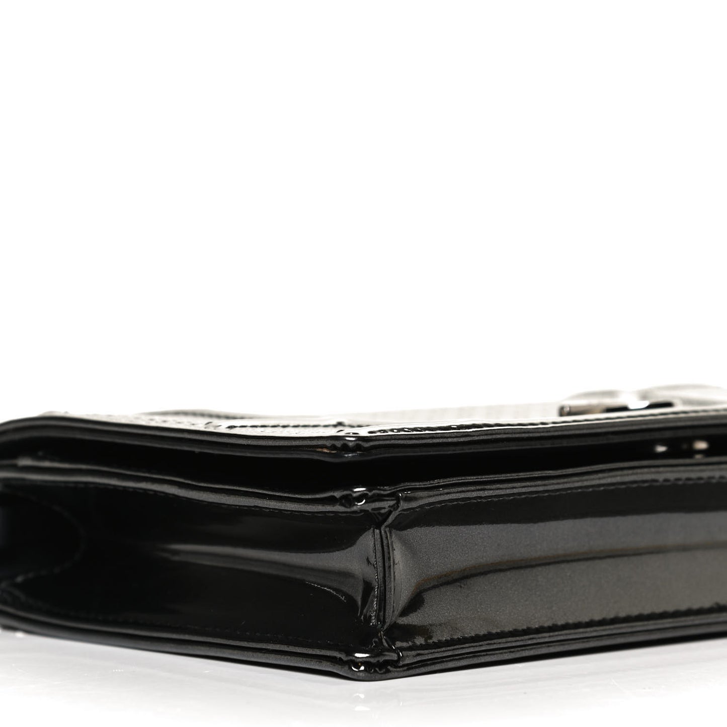 Metallic Patent Micro-Cannage Diorama Wallet on Chain Pouch Onyx Black