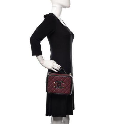 Chanel Caviar Quilted Medium CC Filigree Vanity Case Burgundy Black 2 of 9