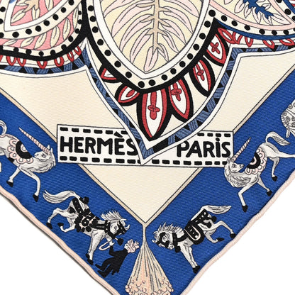 Hermes Silk Le Jardin De La Maharani Scarf 90 Ivory Bleu Bois De Rose 2 of 4