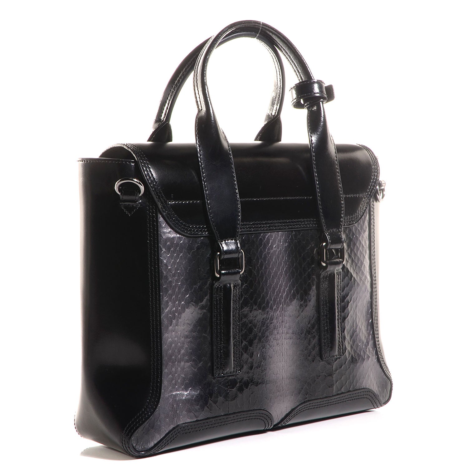 3.1 Phillip Lim 3.1 Leather Snakeskin Medium Pashli Satchel Palladium 3 of 10