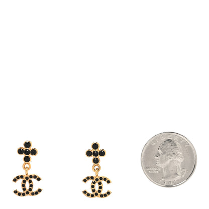 Chanel Crystal CC Drop Earrings Gold Black 2 of 5