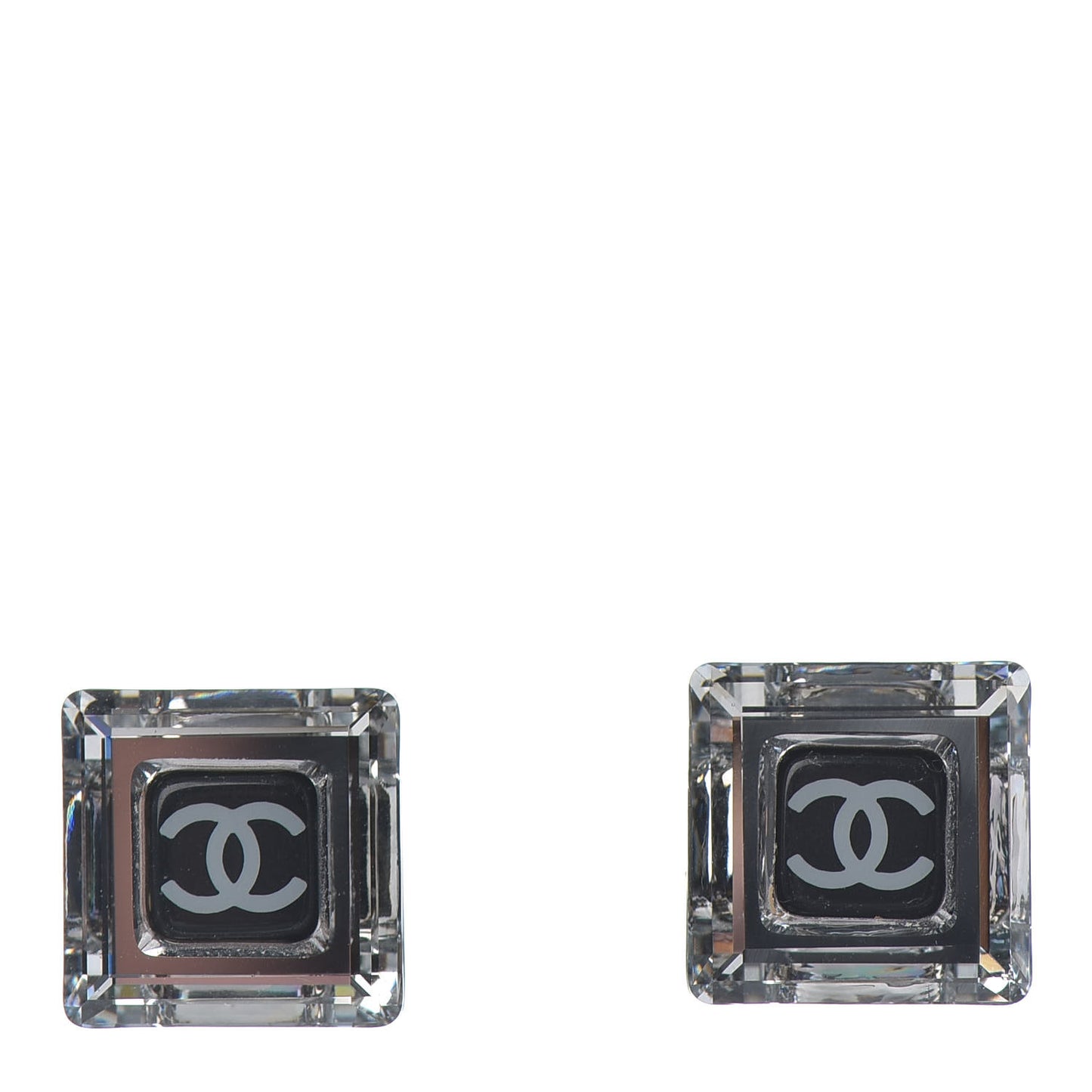 Crystal CC Square Charm Earrings Black