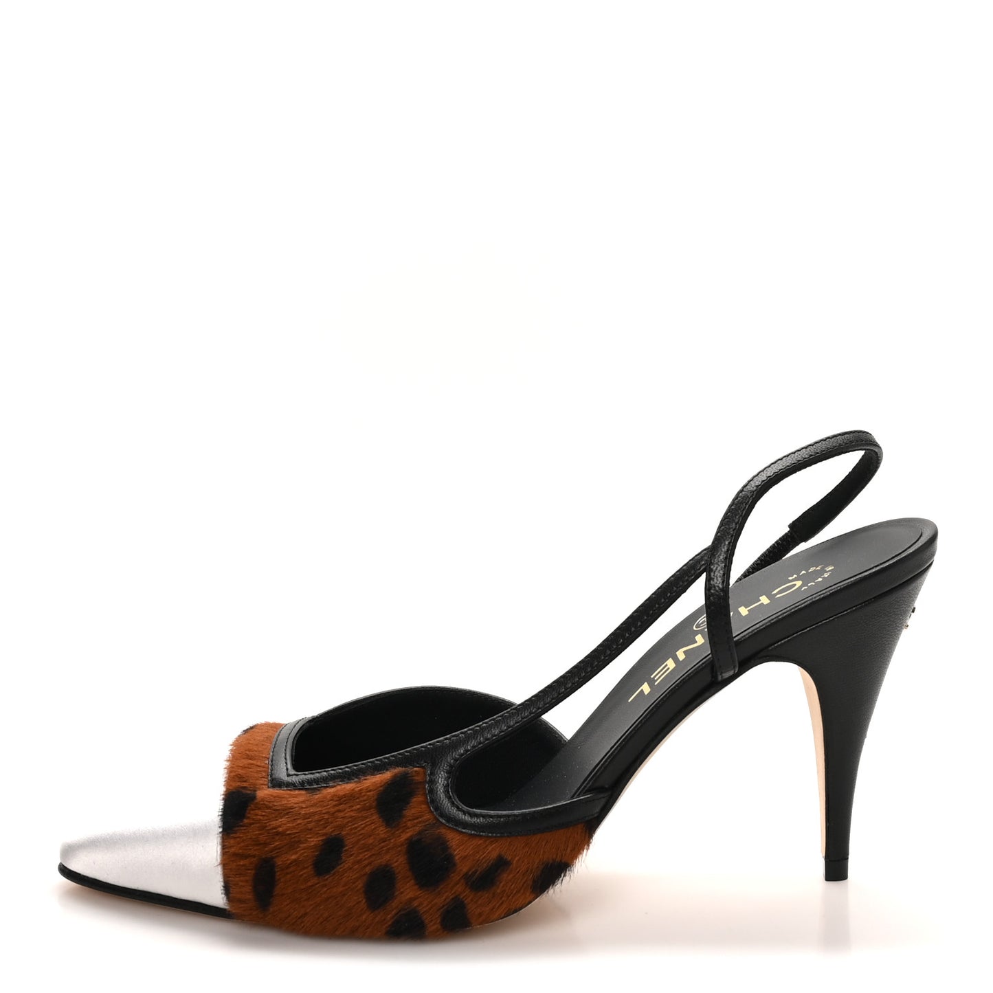 Lambskin Mixed Fibers Cap Toe CC Slingback Flats 37 Brown Black White 38 Brown Black White