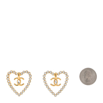 Chanel Crystal Heart CC Earrings Gold 2 of 4
