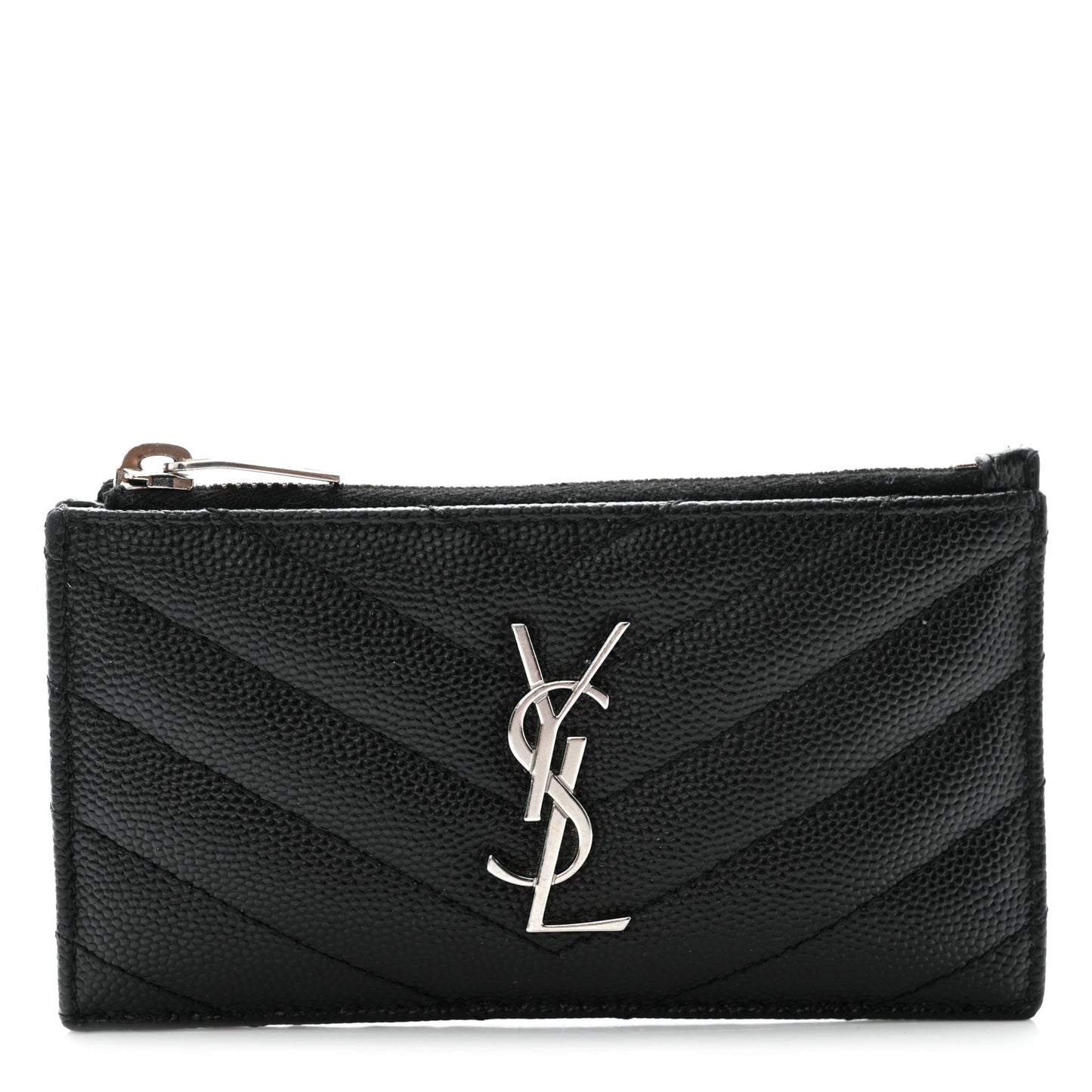 Grain De Poudre Matelasse Chevron Monogram Fragments Zippered Card Case Black