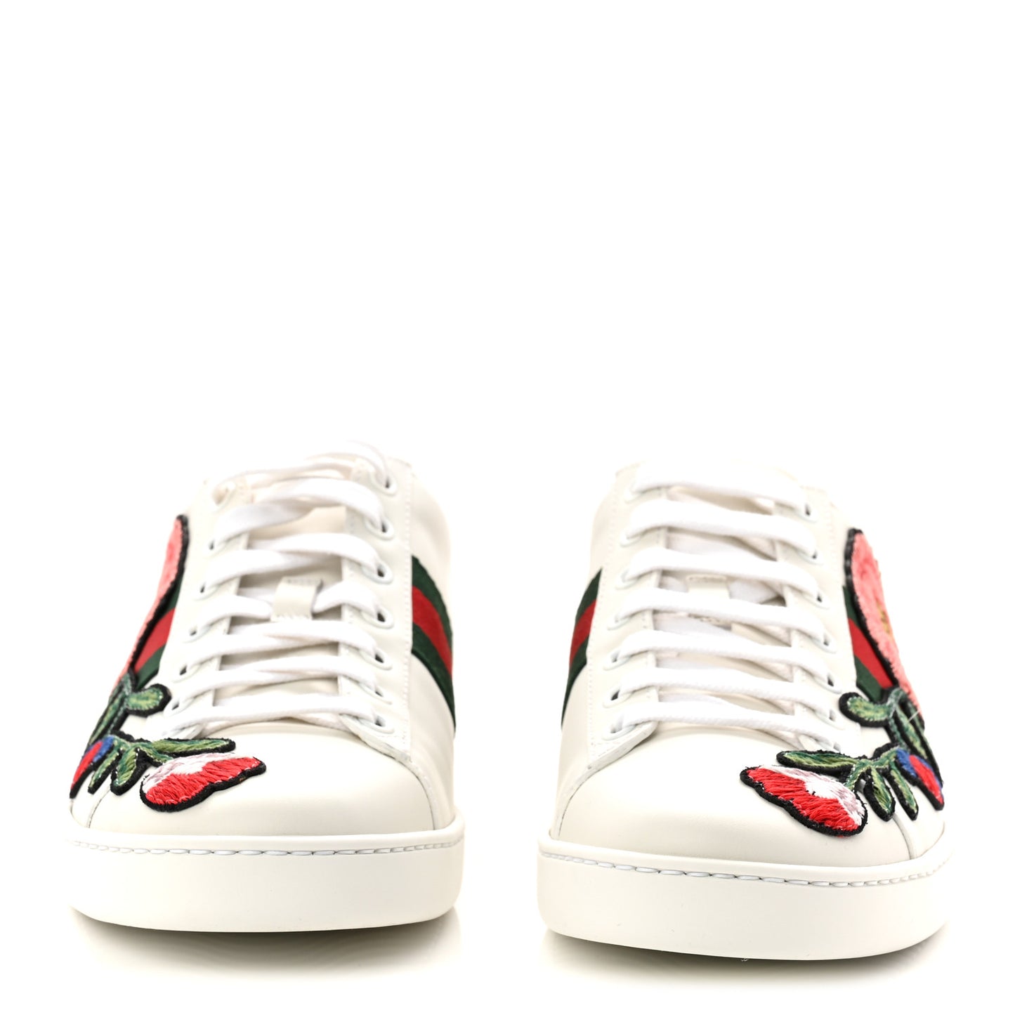 Calfskin Web Floral Embroidered Womens Ace Sneakers 39 White
