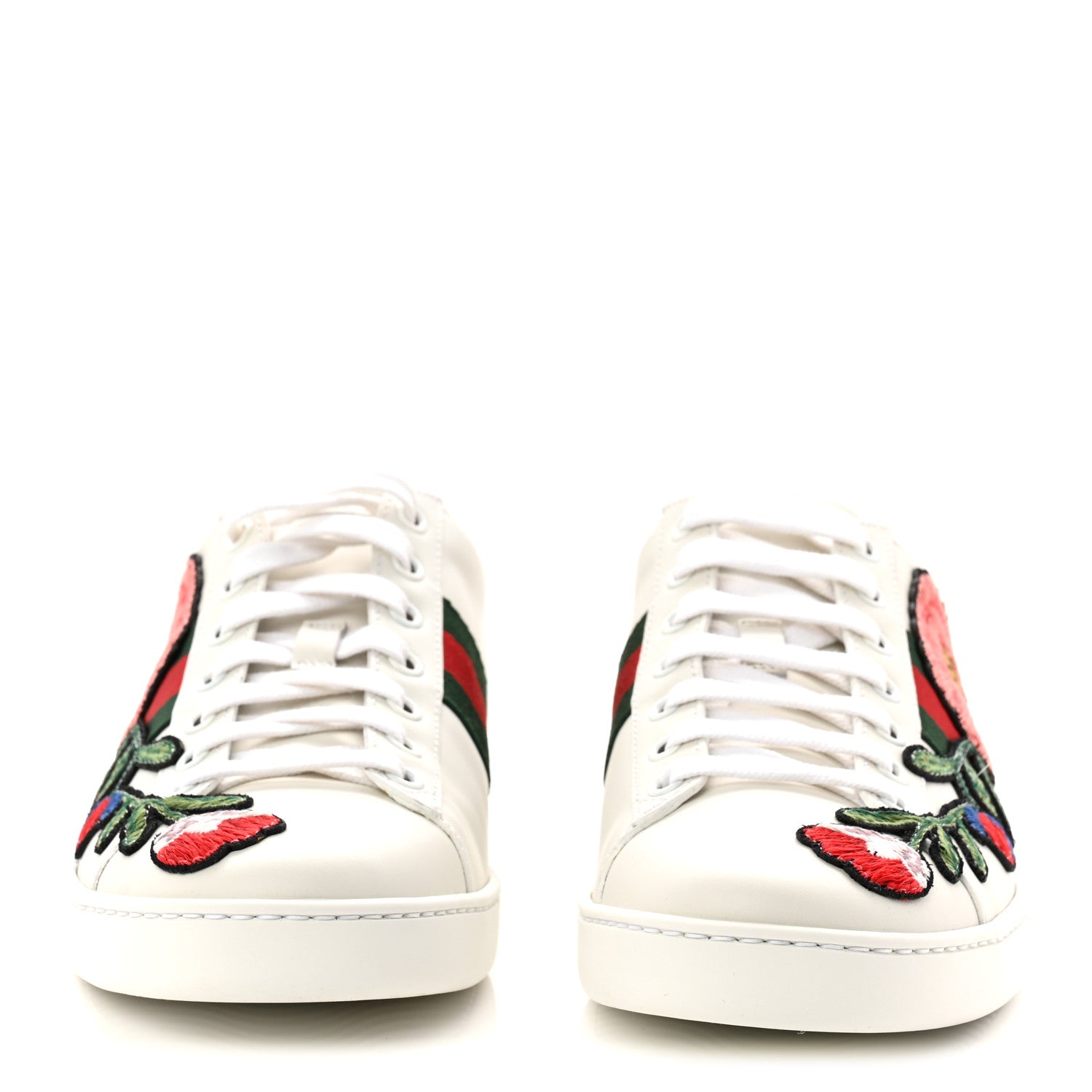 Gucci Calfskin Web Floral Embroidered Womens Ace Sneakers 39 White 3 of 10