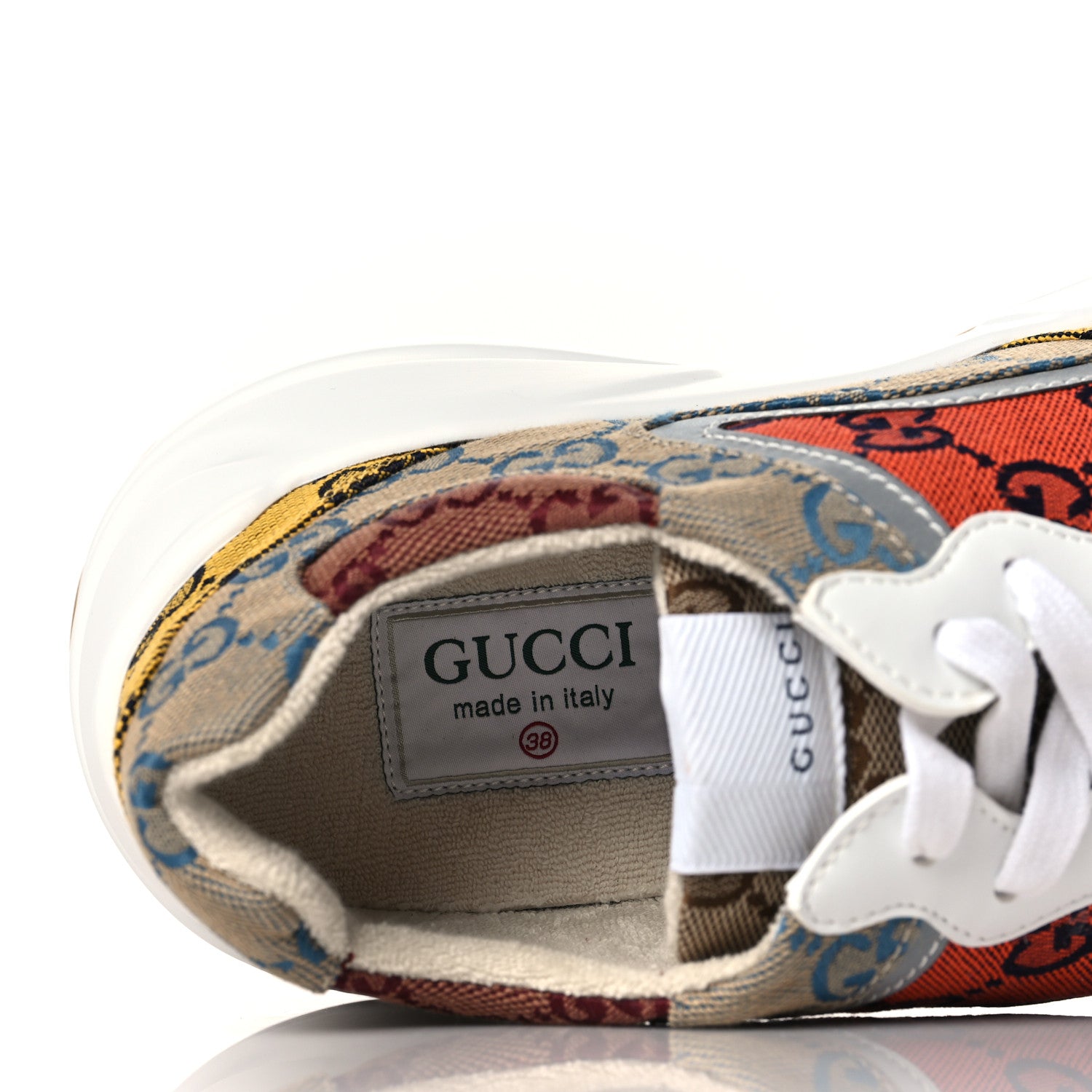 Gucci Monogram Multicolor Demetra Womens Rhyton Sneakers 38 Yellow Blue Great White Tabasco 7 of 8