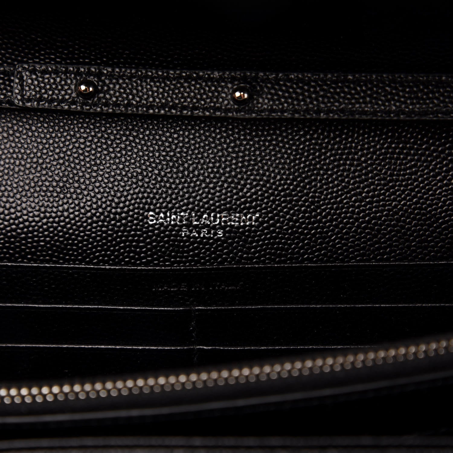 Saint Laurent Grain De Poudre Matelasse Chevron Monogram Chain Wallet Black 6 of 10