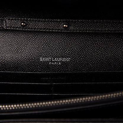 Saint Laurent Grain De Poudre Matelasse Chevron Monogram Chain Wallet Black 6 of 10