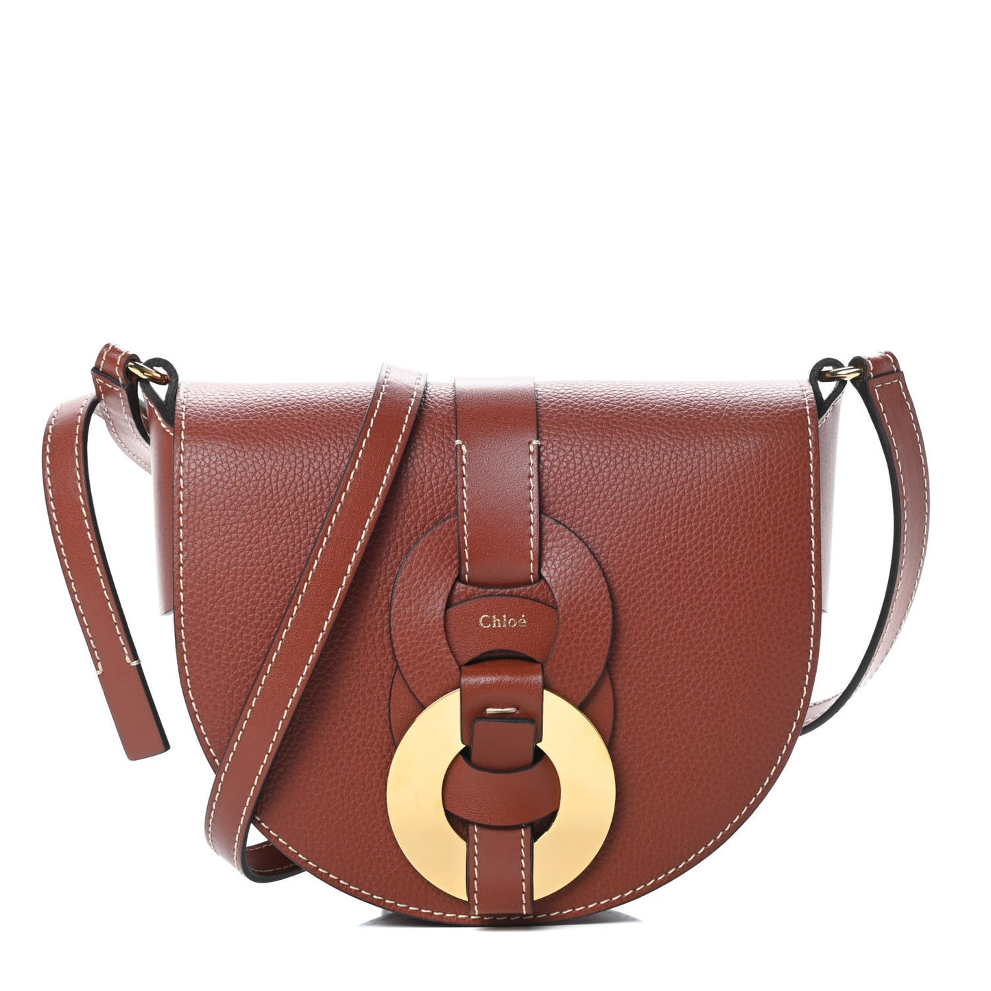 Grained Calfskin Small Darryl Saddle Crossbody Bag Sepia Brown