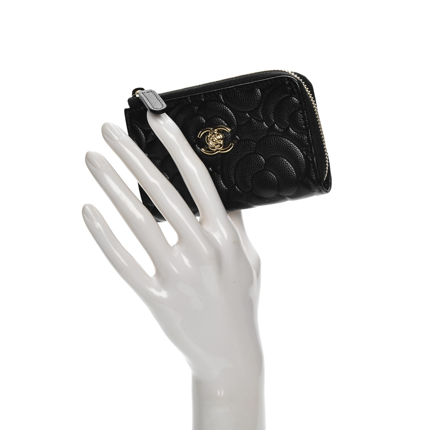 Chanel Caviar Camellia Embossed Key Holder Case Black 2 of 7