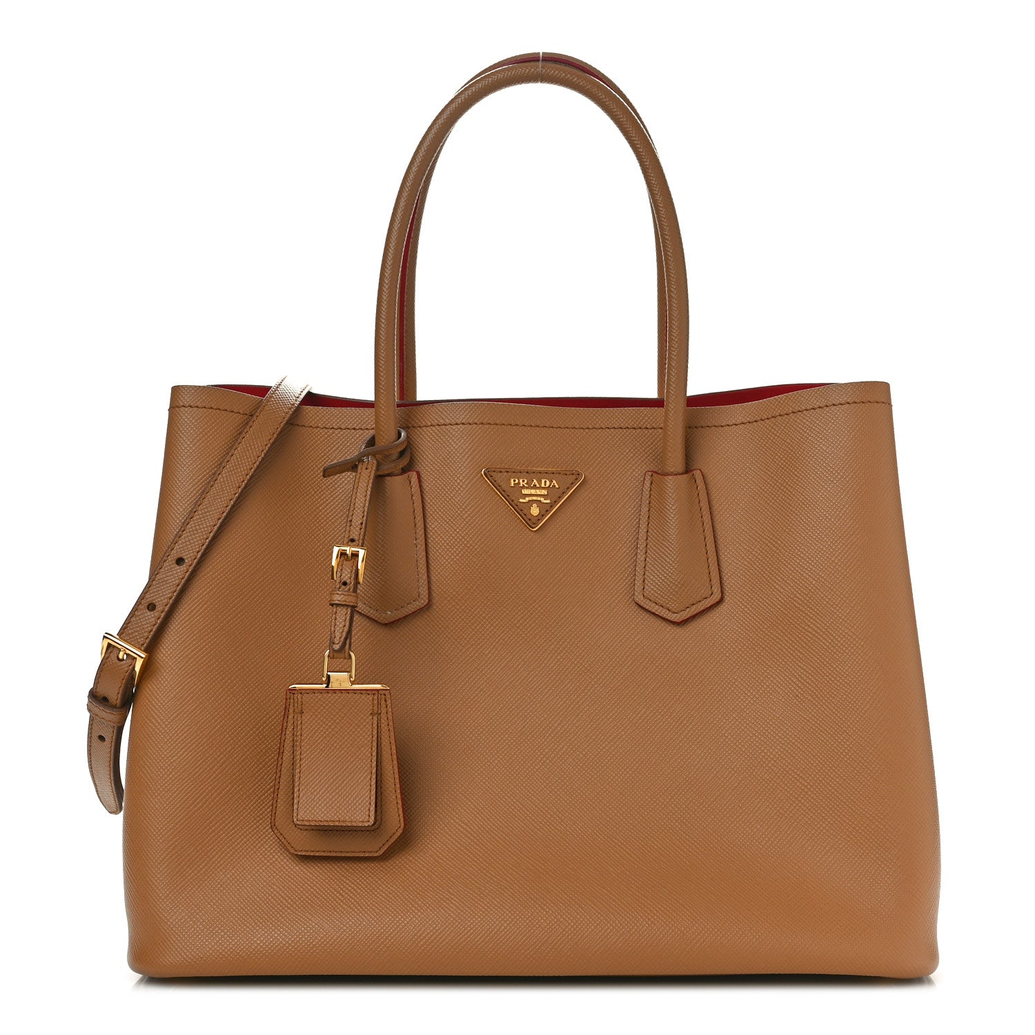 Prada Saffiano Cuir Large Double Bag Caramel Fuoco 1 of 11