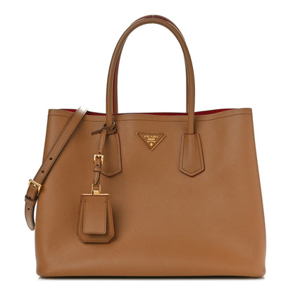 Prada Saffiano Cuir Large Double Bag Caramel Fuoco 1 of 11