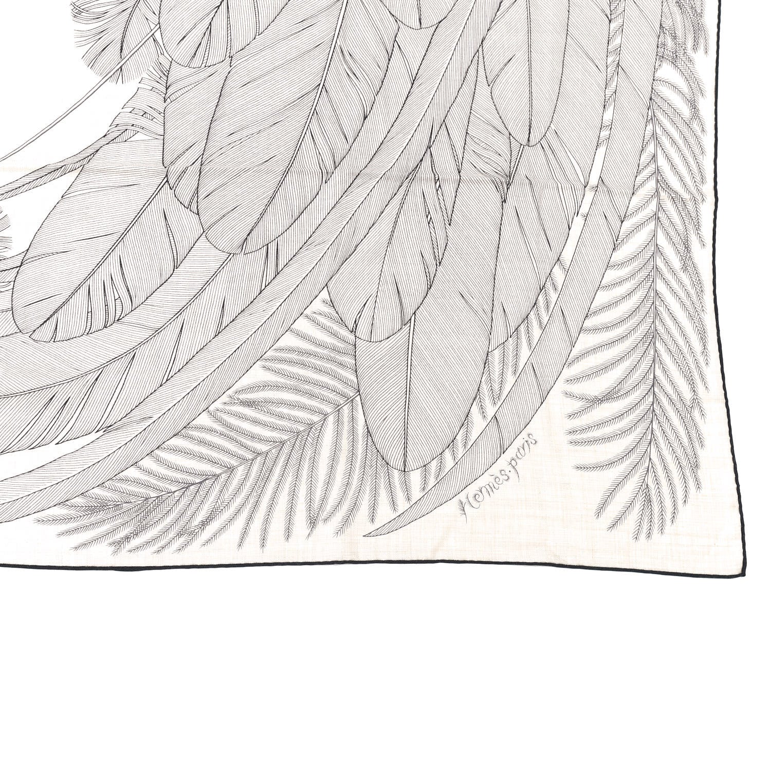 Hermes Cashmere Silk Plumes En Fete Shawl 140 Naturel Black 2 of 6