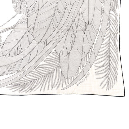 Hermes Cashmere Silk Plumes En Fete Shawl 140 Naturel Black 2 of 6