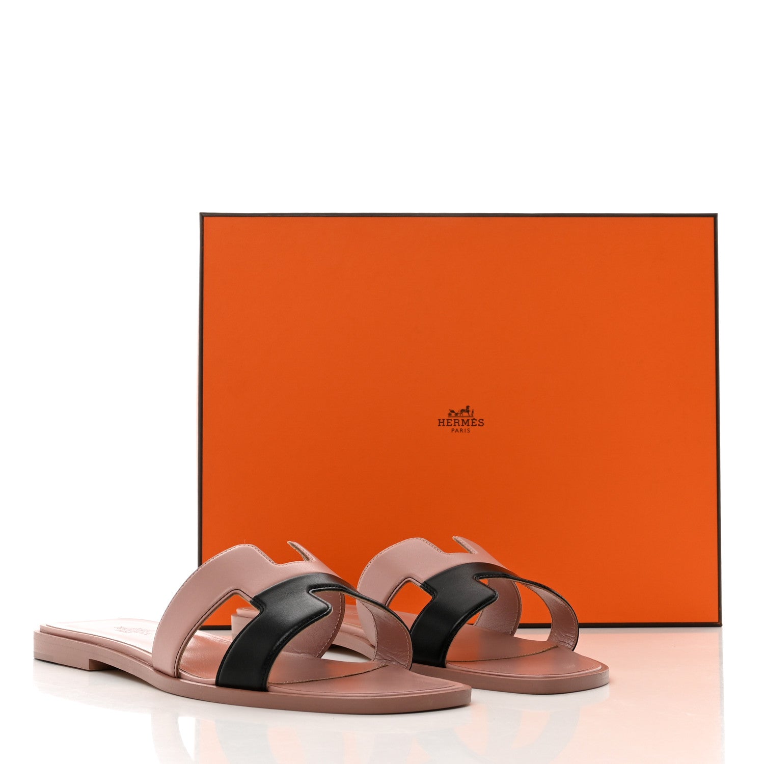 Hermes Box Calfskin Oran Sandals 39 Black Vieux Rose 9 of 9