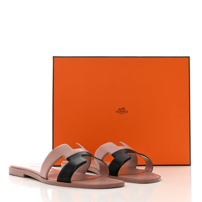 Hermes Box Calfskin Oran Sandals 39 Black Vieux Rose 9 of 9