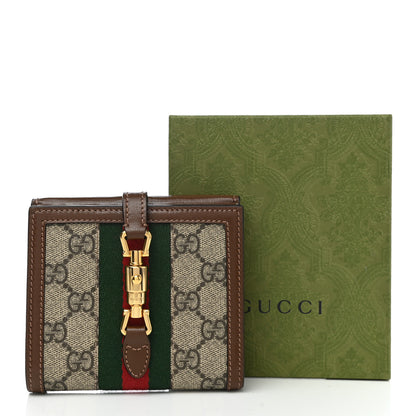 Gucci GG Supreme Monogram Textured Calfskin Web Jackie 1961 French Flap Wallet Beige Ebony Brown Sugar 9 of 9