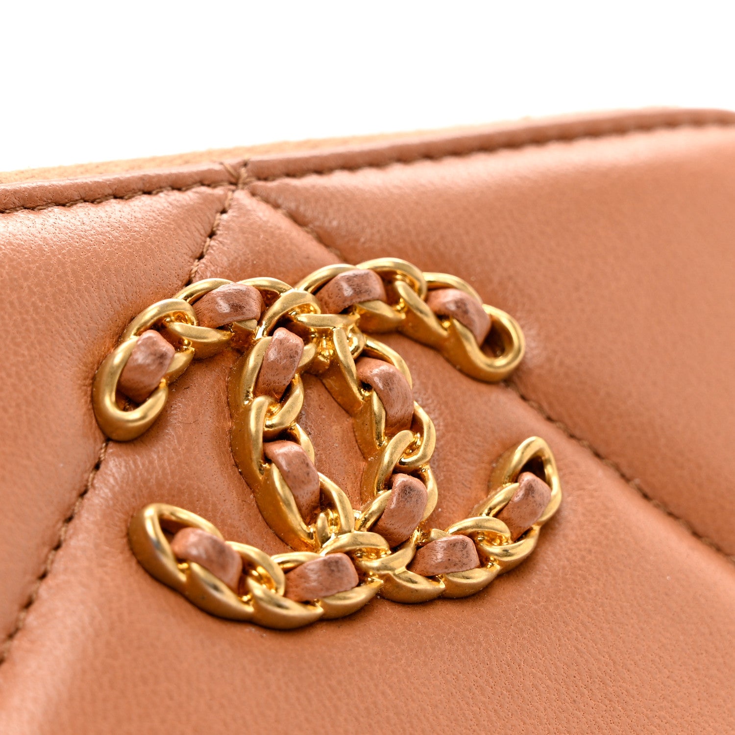 Chanel Lambskin Quilted Chanel 19 Zip Around Coin Purse Wallet Brown 8 of 8