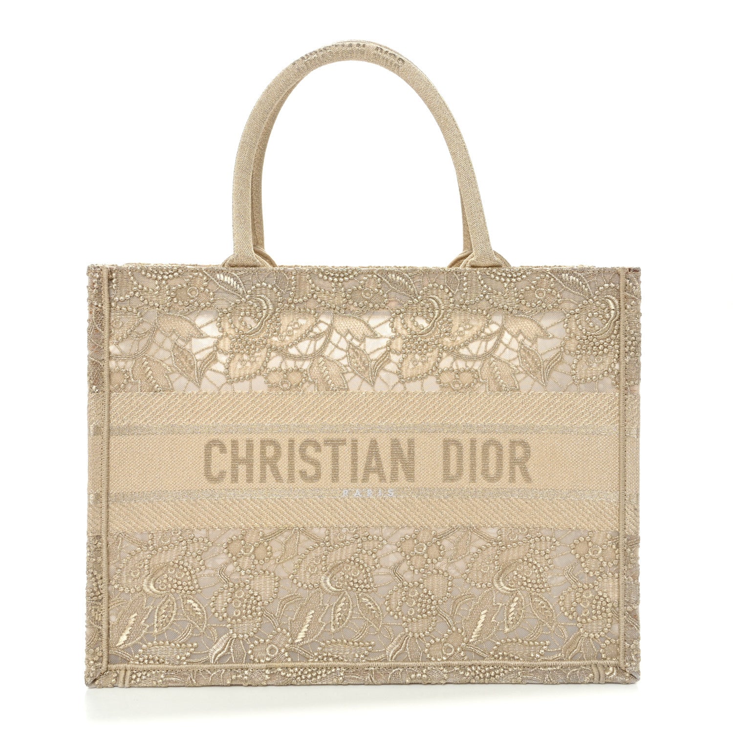 Christian Dior Transparent Metallic Embroidered Mesh Macrame Medium Book Tote Gold 1 of 11