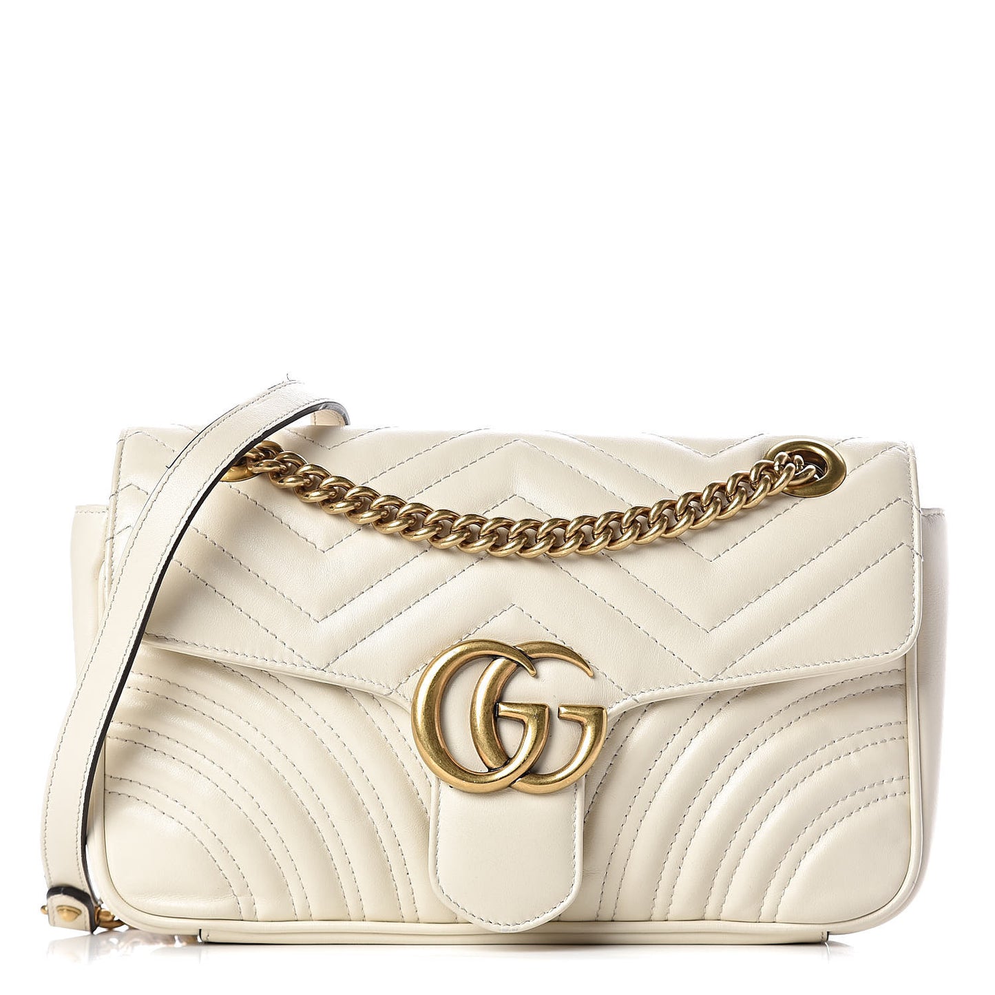 Calfskin Matelasse Small GG Marmont Shoulder Bag White
