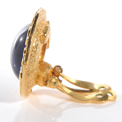 Chanel Poured Glass CC Clip On Earrings Gold Blue 3 of 5