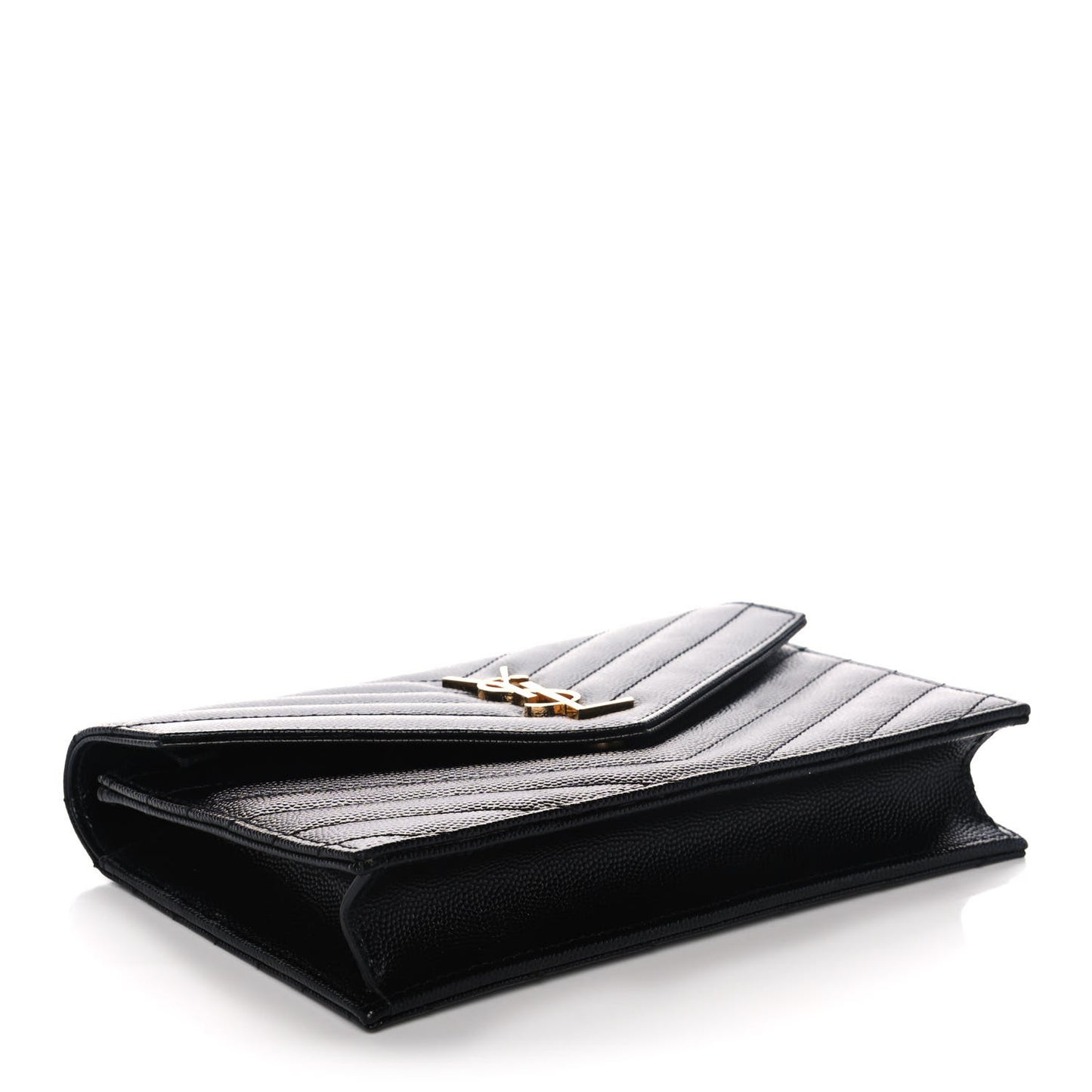 Grain De Poudre Matelasse Chevron Monogram Envelope Chain Wallet Black