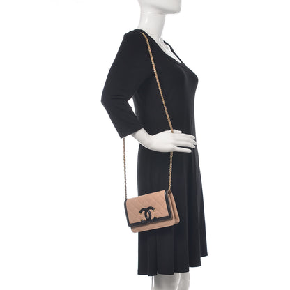 Chanel Caviar Quilted CC Filigree Wallet On Chain WOC Beige Black 2 of 10
