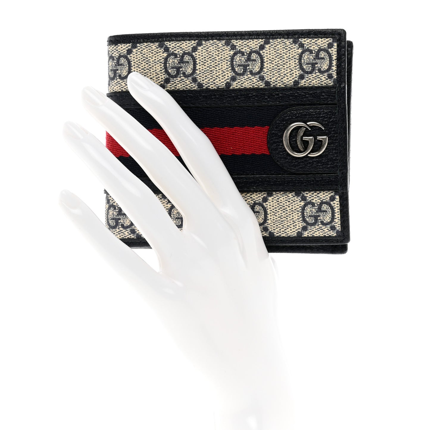 GG Supreme Monogram Web Mens Ophidia Bi-Fold Coin Wallet Beige Blue