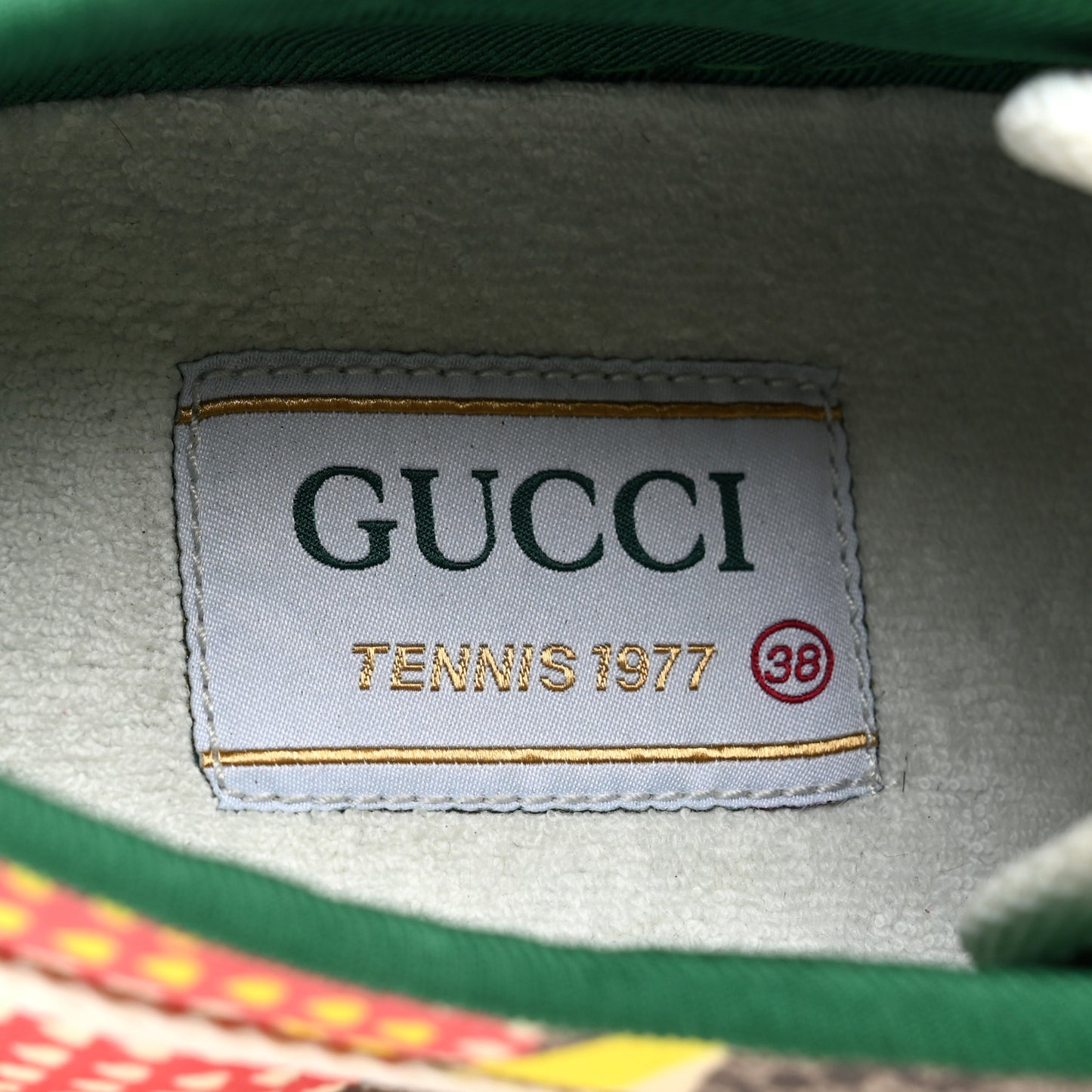 GG Supreme Monogram Les Pommes Web Womens 1977 Tennis Sneakers 38 Beige Ebony Mystic White
