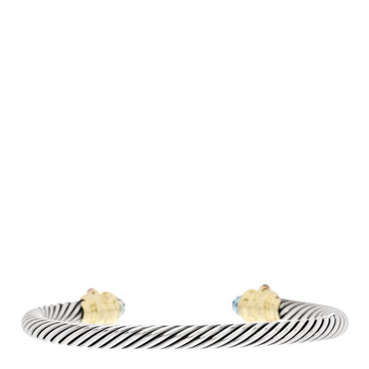 David Yurman Sterling Silver 14K Yellow Gold Blue Topaz Pink Tourmaline 5mm Cable Renaissance Bracelet 2 of 6