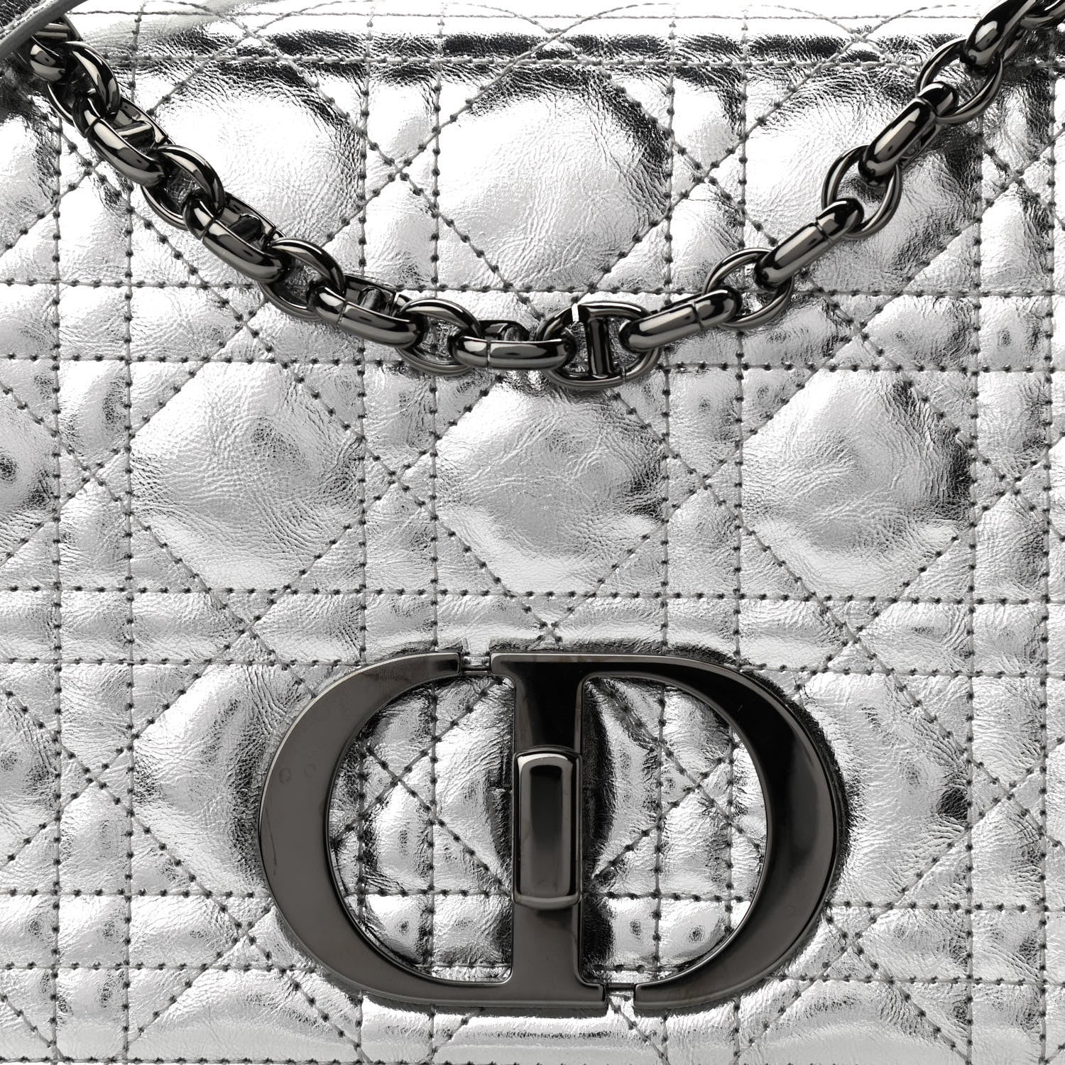 Christian Dior Metallic Calfskin Cannage Medium Caro Bag Argent 8 of 10