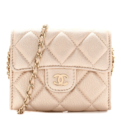 Chanel Metallic Lambskin Quilted Flap Card Holder On Chain Gold 1 of 9