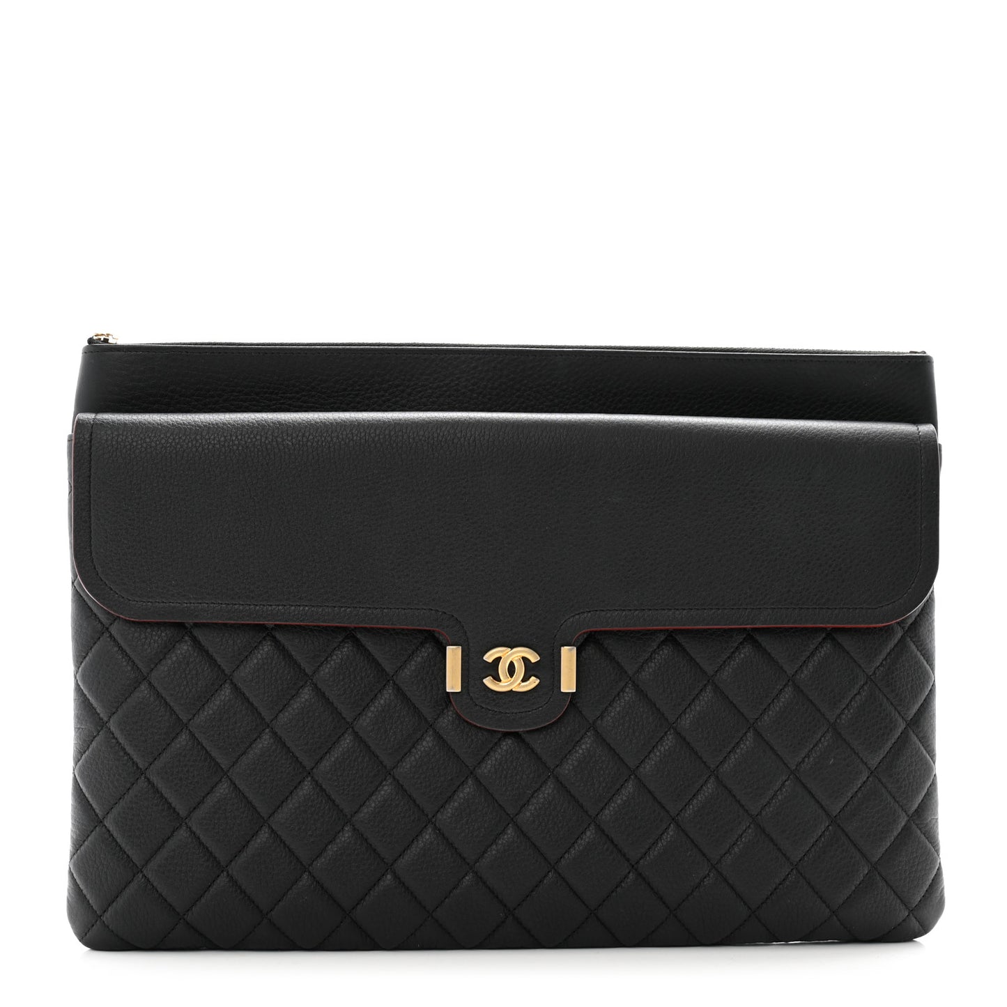 Grained Calfskin Quilted Large Archi Chic Cosmetic Case Black