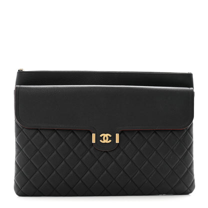 Chanel Grained Calfskin Quilted Large Archi Chic Cosmetic Case Black 1 of 12
