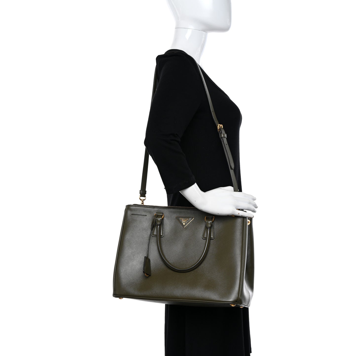 Saffiano Lux Medium Galleria Double Zip Tote Militare