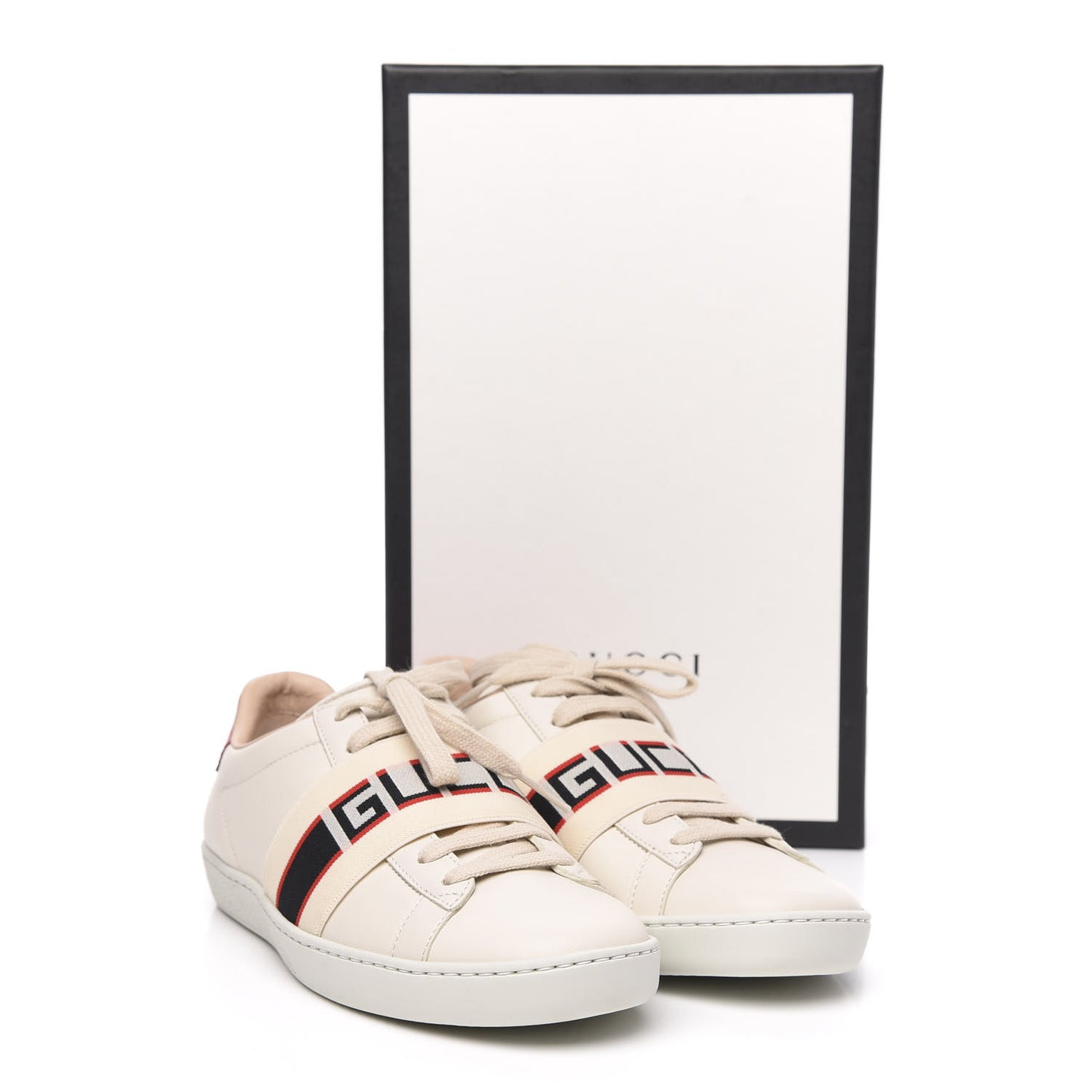 Calfskin Stripe Womens New Ace Sneakers 36 New Mystic White Ecru Red Flame