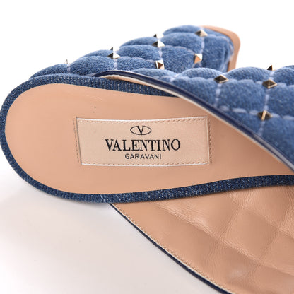 Valentino Garavani Denim Rockstud Spike Crisscross 90mm Slide Sandals 37.5 Light Denim 7 of 9
