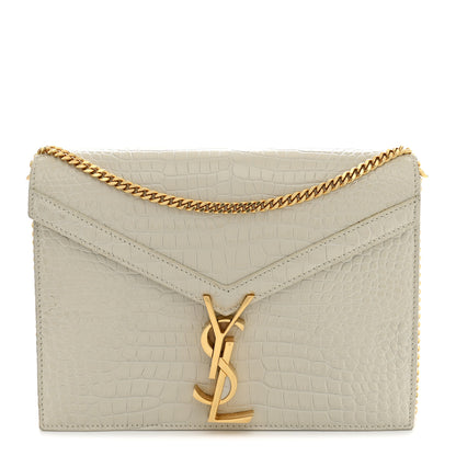 Saint Laurent Calfskin Crocodile Embossed Monogram Cassandra Clasp Bag Crema Soft 1 of 14