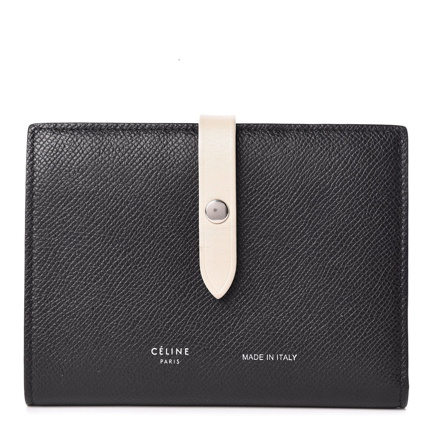 Grained Calfskin Medium Multifunction Strap Wallet Black Chalk