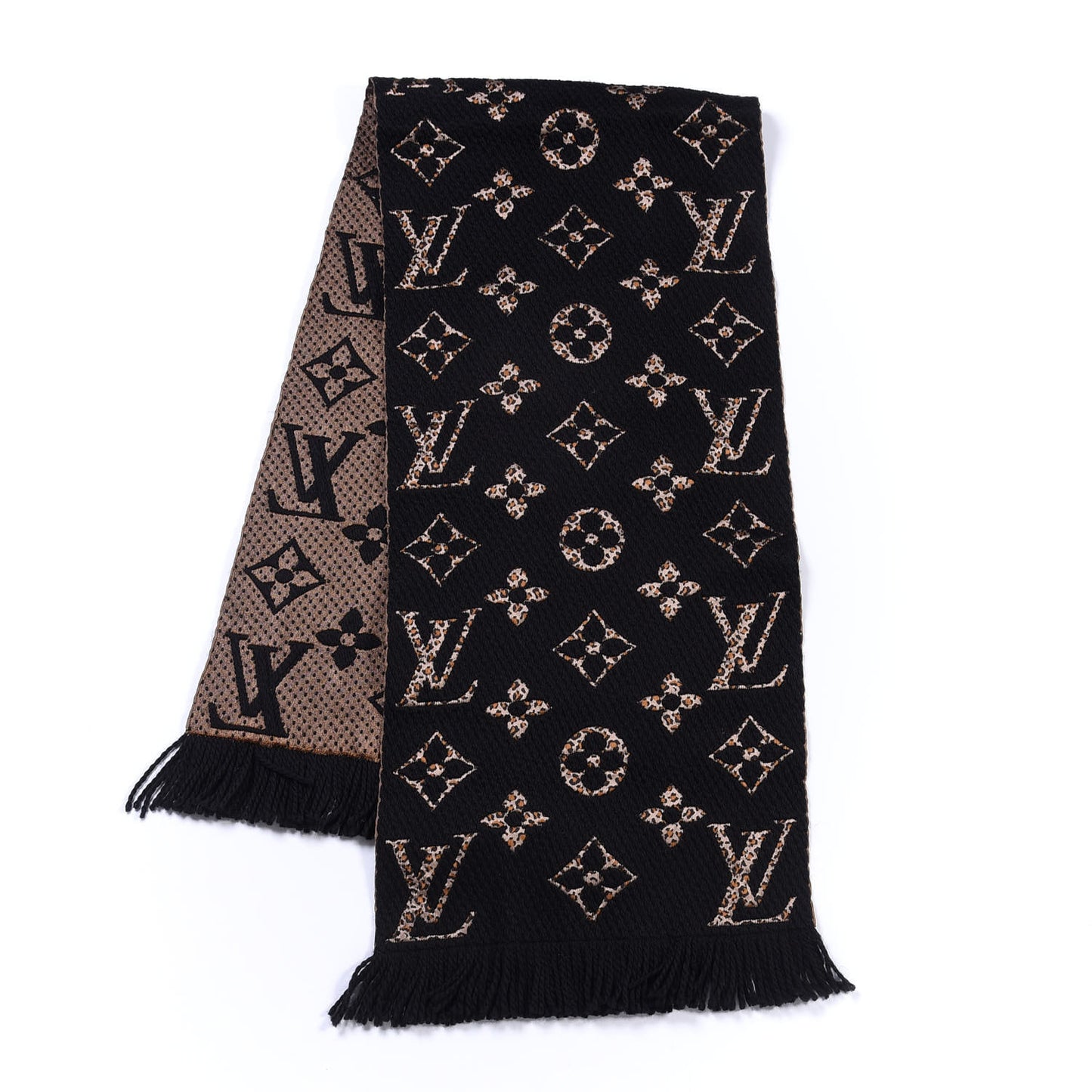 Wool Silk Monogram Giant Jungle Logomania Shine Scarf Black