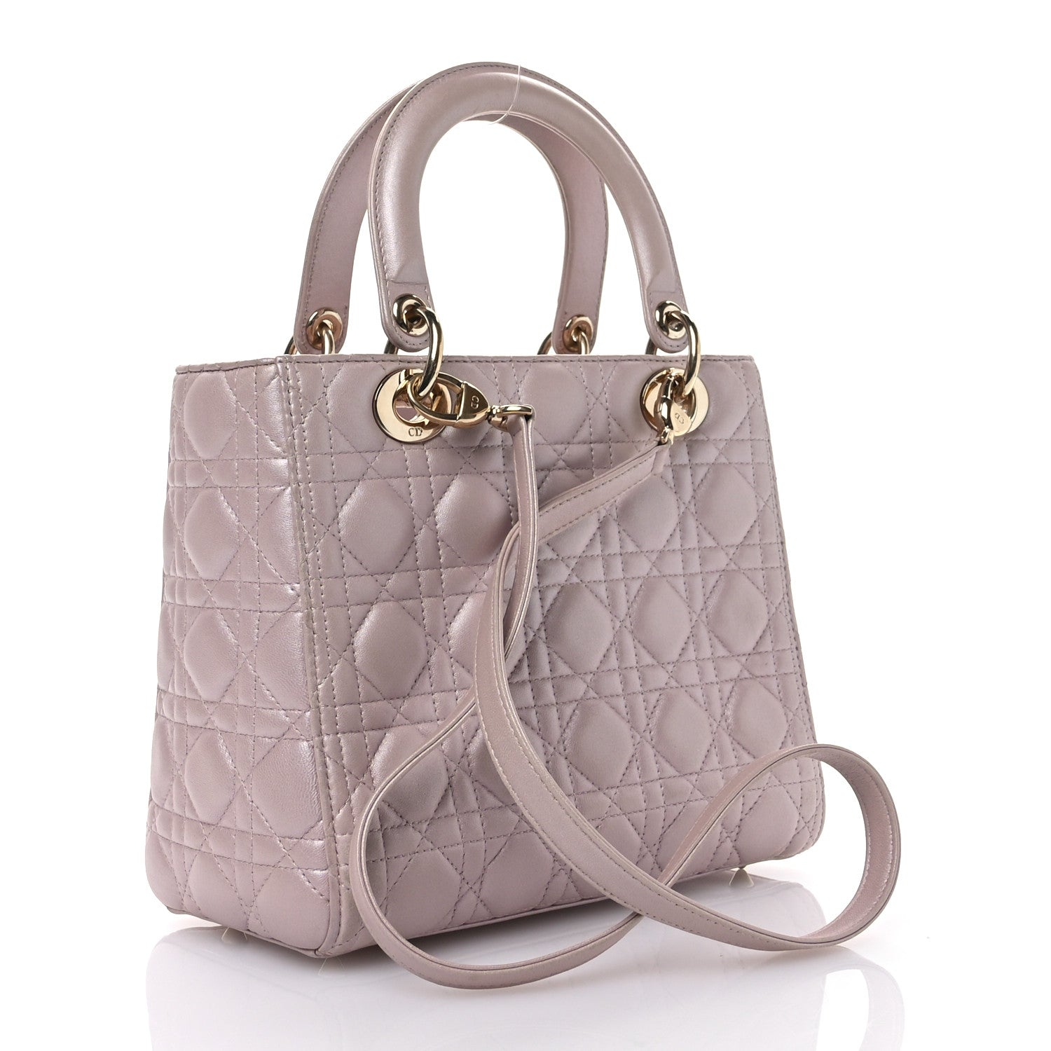 Christian Dior Pearly Lambskin Cannage Medium Lady Dior Blush 3 of 10