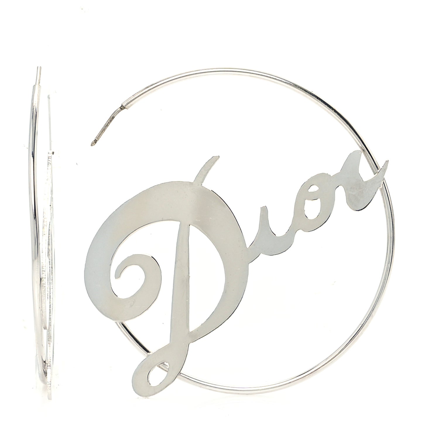Metal Script Creole Hoop Earrings Silver
