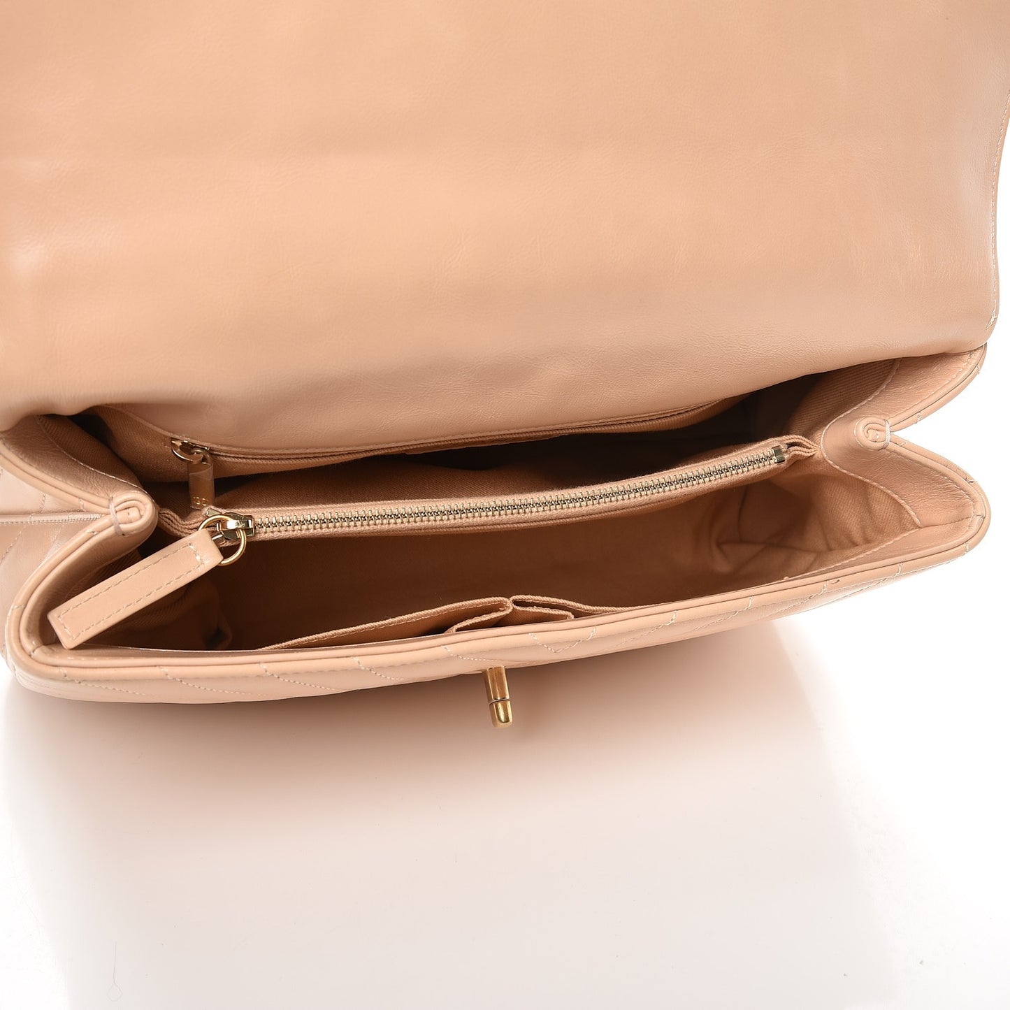 Calfskin Chevron Quilted Large Coco Handle Flap Light Beige