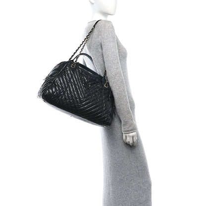 Chanel Aged Calfskin Chevron Large Soft Bowling Bag Black 2 of 17