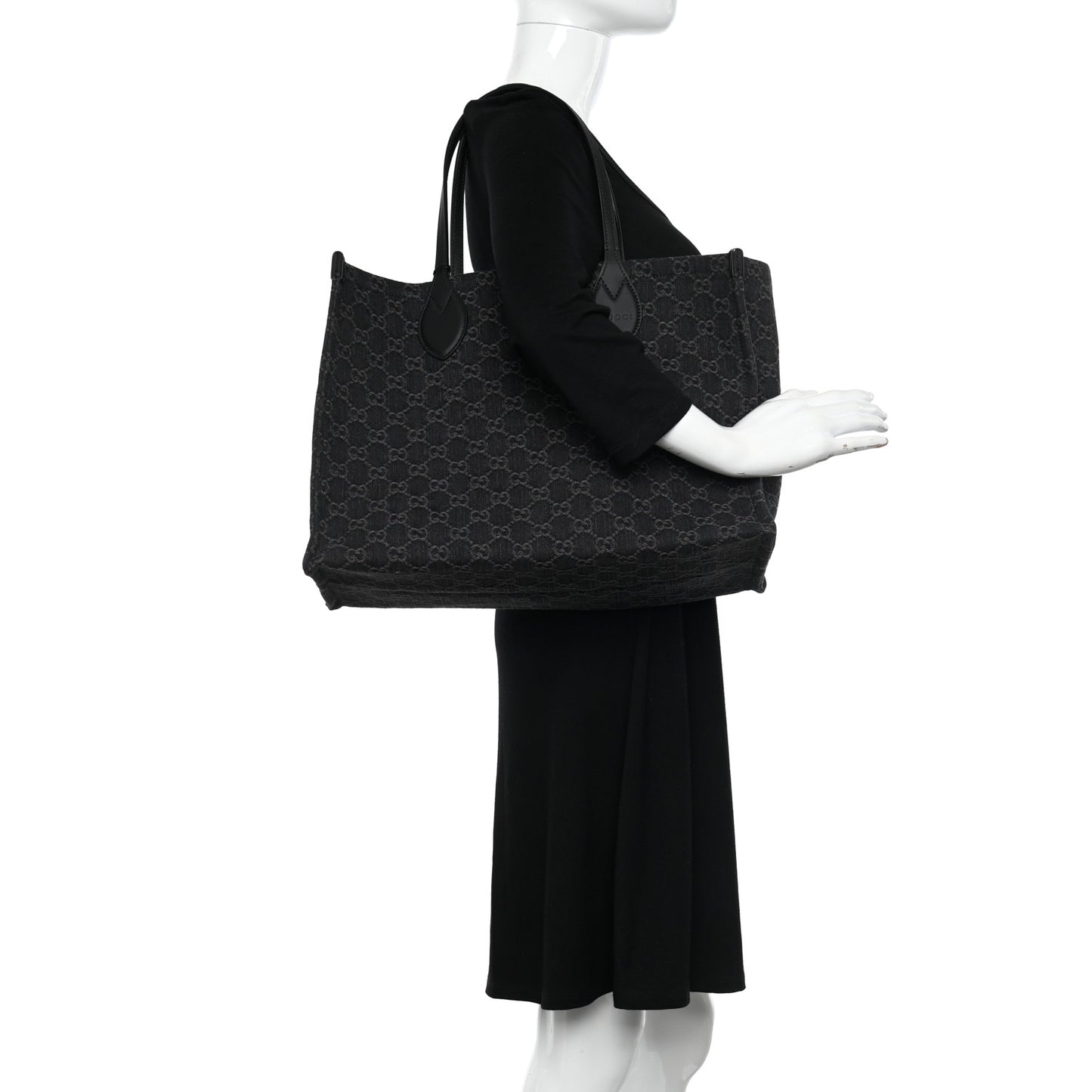 Denim Ophidia GG Monogram Large Tote Black Grey