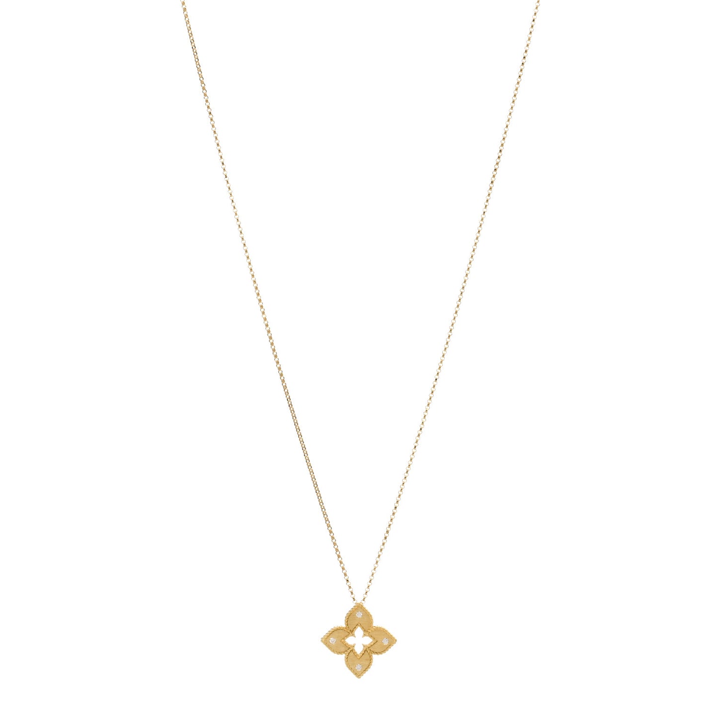 18K Yellow Gold Diamond Petite Venetian Princess Flower Pendant Necklace