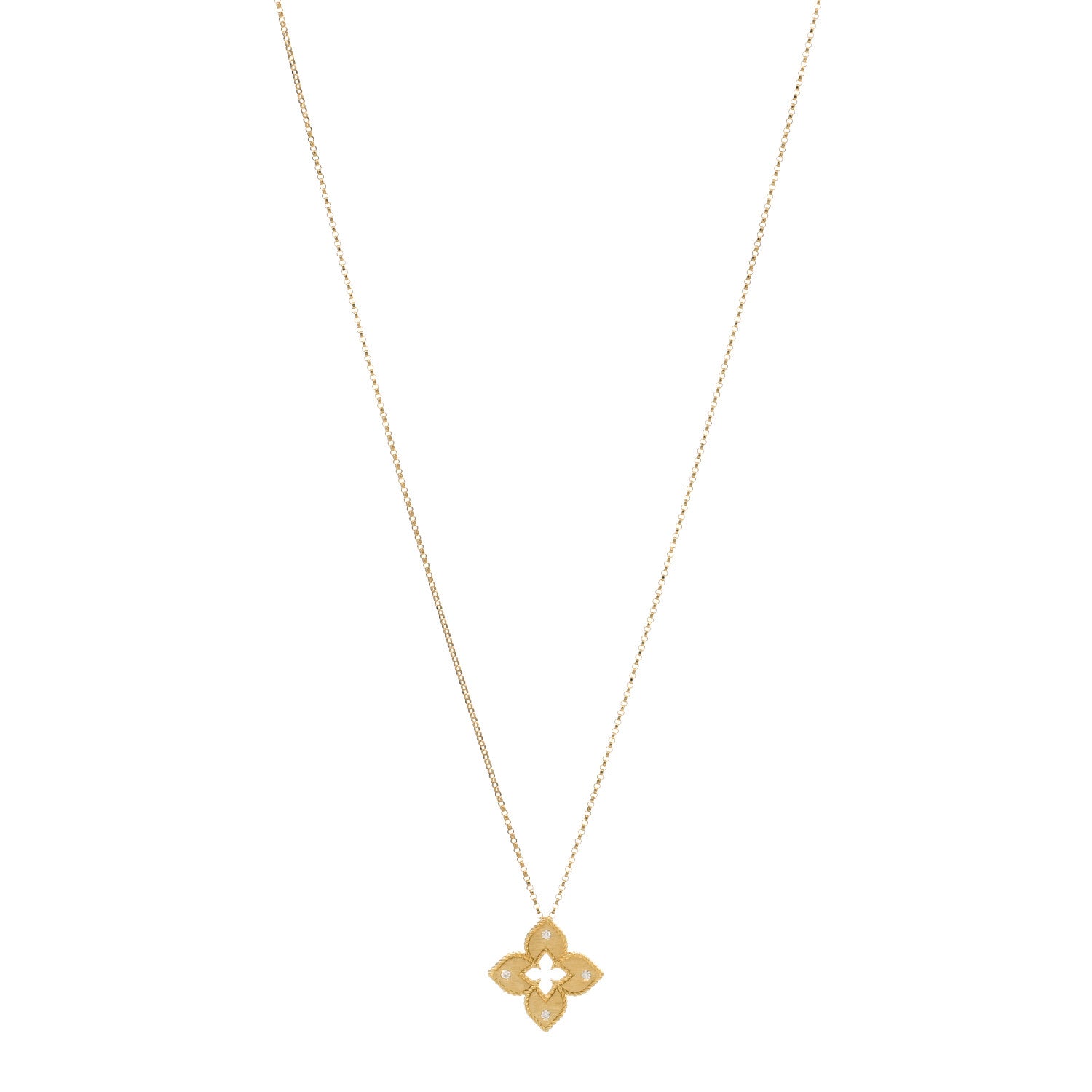 Roberto Coin 18K Yellow Gold Diamond Petite Venetian Princess Flower Pendant Necklace 1 of 3